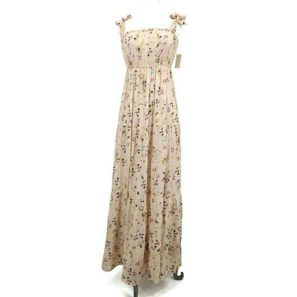 New Flynn Skye Maria Maxi Dress Womens S Light Pink Floral Boho Rayon